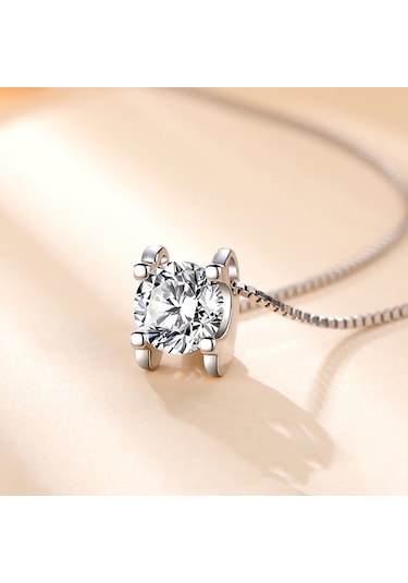 0.80 Carat Zirkon Taşlı Gümüş Kap. Tek Taş Kadın Kolye Db01 Beyaz