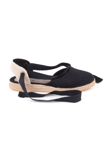 Star Tombis Gerçek Elişi Ipli Düz Topuk Keten Espadril Handmade Siyah