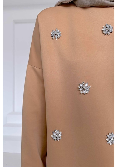 Bisiklet Yaka Taşlı Scuba Takım - Camel