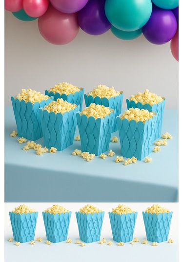Mısır Kutusu Pop Corn Kutusu Dalgalı Mavi Desenli / 8 Parça