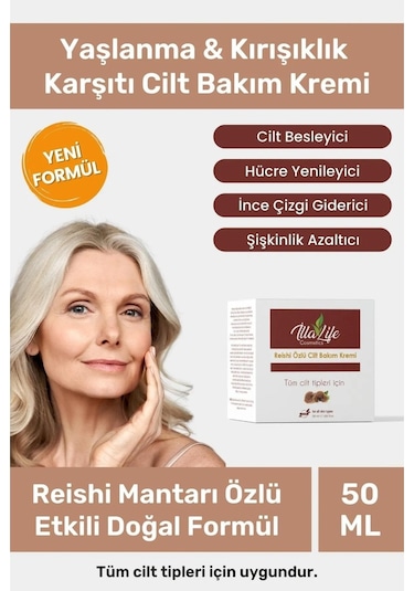 İlla Life Reishi Mantarı Özlü Yaşlanma ve Kırışıklık Karşıtı Cilt Bakım Kremi 50 ML