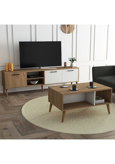 Set 1585-2074 Exxen 180 Cm Tv Ünitesi + Exxen Orta Sehpa - Sepet-beyaz Rengi