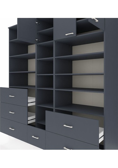 Kronos Dolap 17 Raflı 6 Çekmeceli 3 Kapaklı 220x59x243 Antrasit-antrasit/antrasit Antrasıt/antrasıt