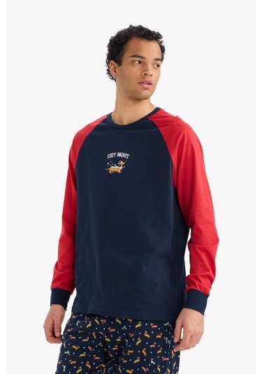 Defacto Pijama Takımı Regular Fit Baskılı Uzun Kollu Üst Uzun Alt G2905ax25wnnv135 Lacivert-nv135