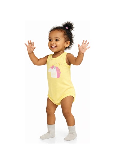 Civil Baby Unicorn Baskılı 0-3 Yaş Çıtçıtlı Badi - Sarı Açık Sarı