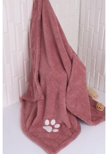 Pati Nakışlı Köpek Kurulama Havlusu Gül kurusu
