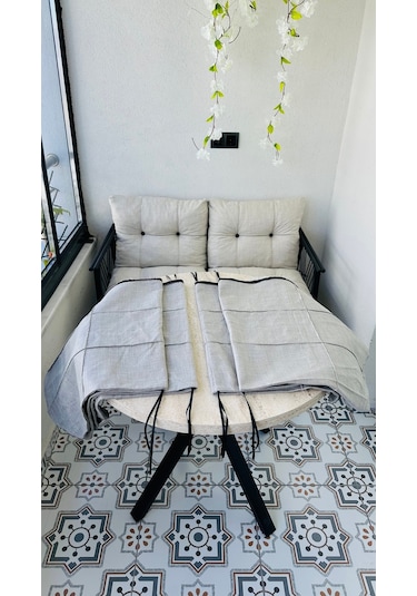 Bahçe Balkon Takımı Minder Kılıf Takımı 4 Adet Açık Gri