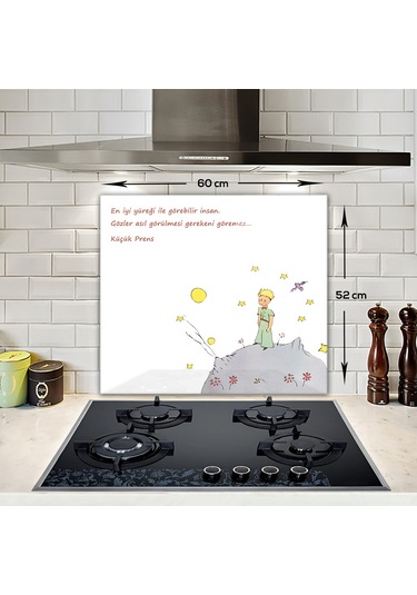 Decorita Cam Ocak Arkası Koruyucu|Küçük Prens Desenli|52cm x 60cm