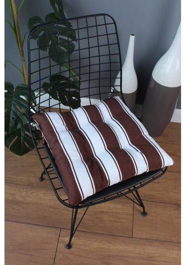 Altınpamuk Altınpamuk Beta Pofidik Kahve Beyaz Sandalye Minderi Bağcıklı 40X