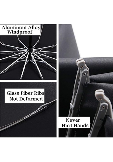 Skycity Otomatik Ters Çıkan 3 Katlı Şemsiye - Rüzgar Dayanıklı, Güneş Engellli, Reflektör Çizgili, Su Geçirmez Siyah 12t 210 Diğer