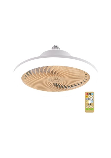 E27 Uyku Odası Işık Fanı, 50w Led, Kumandalı, Kokulu Işıklandırma, Hız Ayarlı, Sarı Kapaklı, 85-265v, 28cm - Sarı