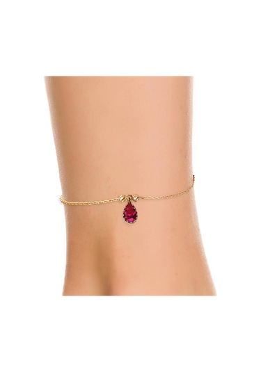 Kırmızı Taşlı 14 Ayar Altın Halhal 14 NMHL03