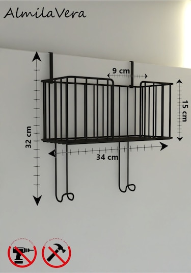 Siyah Paslanamaz Kapı Arkası Ütü Ve Ütü Masası Askısı Ütü Düzenleyici Raf Siyah