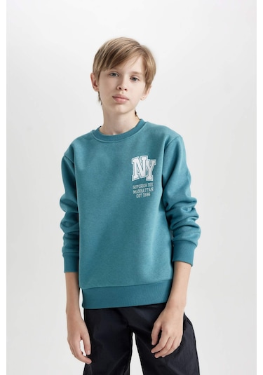 DeFacto Erkek Çocuk Baskılı Bisiklet Yaka Kalın Sweatshirt D3026A824WNBE820