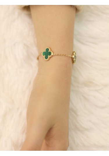 14 Ayar Altın 5'li Yeşil Yonca Bileklik Altın