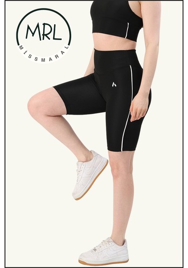 Kadın Siyah Yüksek Bel Toparlayıcı Biker Şort Kısa Spor Tayt Likralı Dalgıç Biker Tights 1043 Siyah Beyaz