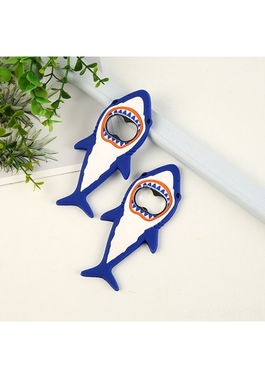 Monyee Mavi Köpekbalığı Desenli Pvc Yumuşak Jel Açıcı - Bira Ve Gazoz Şişeleri İçin Pratik Kullanım, Logo Baskısı Olan Ev Gereci Mavi