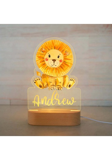 Kişiye Özel Çocuklar İçin Hayvan Gece Lambası İsimli Akrilik Lamba 11 Çok Renkli