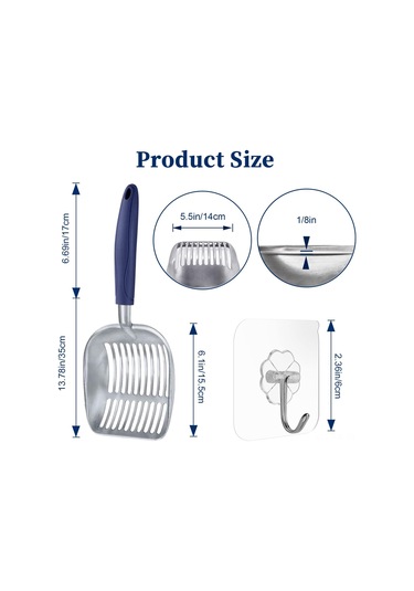 Geekyou Alüminyum Kedi Kumu Kova Kuşağı - Yumuşak Silikon Saplı, Kedi Şekilli Elek, Kolay Temizleme, Tüm Kedi Kumları İçin Koyu Mavi