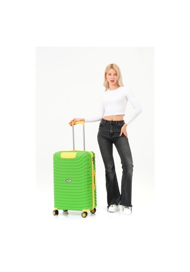 Keo-plus Yeşil-sarı Orta Boy Silikon Kırılmaz Pp Valiz Siyah