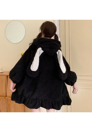 Sonbahar Kış Kadın Hoodie Tavşan Kulaklar Kapşonlu Fermuar Peluş Ceket Lolita Elastik Manşet Kazak Ceket Alışveriş İçin Siyah Sonbahar Kış Kadın Hoodie Tavşan Kulaklar Kapşonlu Fermuar Peluş Ceket Lolita Elastik Manşet Kazak Ceket Alışveriş İçin Siyah