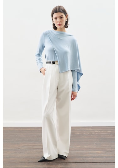 Şal Detaylı Dökümlü Bluz Mavi Mavi