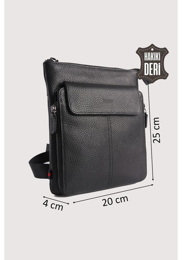 Hakiki Deri Erkek Postacı Çantası Siyah Smr9279 Siyah
