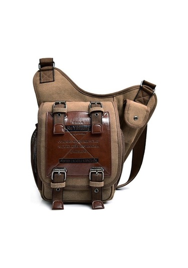 Fashion Smart Erkek Vintage Küçük Kanvas Omuz Çantası Crossbody Cüzdan Kahverengi Küçük Boy 1.000 Adetten Az 256670 Kahverengi