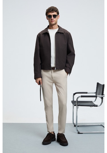 Grımelange Crudo Erkek Yanları Ve Arkası Cepli Fermuarlı Regular Fit Dokuma Bej Pantolon Bej