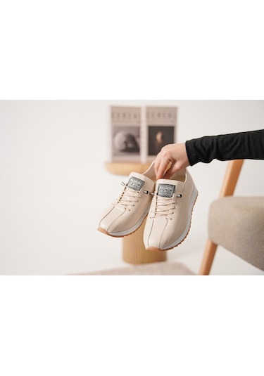 D0112 Günlük Ortopedik Kadın Sneaker Spor Ayakkabı Bej