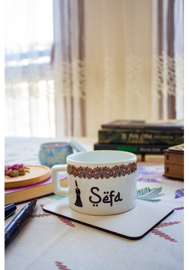 Sefa Kare Kulplu Seramik Beyaz Bardak