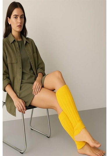 2 Adet Basic Kalın Pamuk Karışımlı Tozluk Sarı