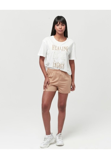 Bella Dossi Pamuklu Kısa Kollu Baskılı Kadın Şortlu Pijama Takımı Beyaz