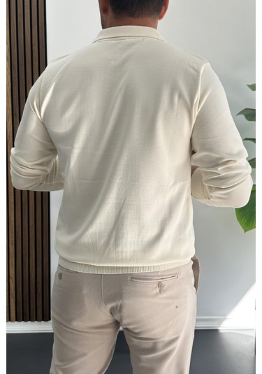 Erkek Çizgi Desenli Normal Kalıp Kazak Krem Edw422 Krem