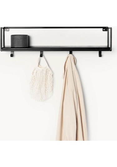 Mango Metal Saclı Askılı Duvar Rafı Siyah