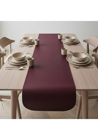 4+1 Adet Deri Amerikan Servis+runner Set 4 Amerikan Servis -1 Runner Bordo