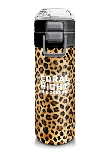 Coral High 500 Ml Kahverengi Leopar Desenli - Kız Çocuk Paslanmaz Çelik Okul Termosu/suluk/matara Çok Renkli