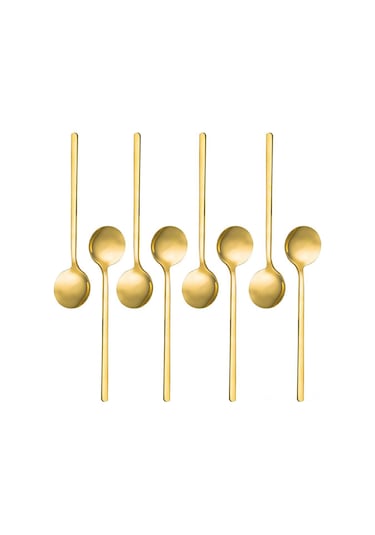 Hfambition 8 Adet Gümüş Kaplama Paslanmaz Çelik İtalyan Kahve Kaşığı, 13.5 Cm Mini Çay Kaşığı, Kahve, Tatlı, Dondurma İçin Altın