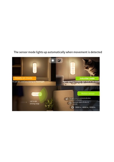 Szypzstore Led Hareket Sensörlü Gece Lambası, 2 Paket Yapışkanlı Led Gece Lambası, Duvar Lambaları Dolap Lambaları Merdiven Lambaları, Hareketle Etkinleştirilen W02o7b Beyaz