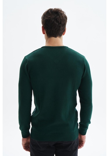 Arma Erkek Slim Fit Likralı Akrilik Kumaş V Yaka Kareli Kazak K0kro0860 Yeşil