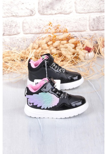 Fort Cool Helen Rahat Hafif Kanat Figürlü Bilekli Sneaker Kız Çocuk Ayakkabı Siyah-Pembe