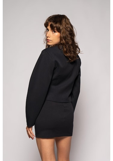 Kadın Lacivert Balon Kol Crop Blazer Lacivert