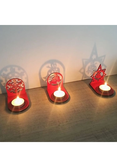 1 Fark - Yılbaşı Temalı Mumluklar - 3'lü Set - Kırmızı