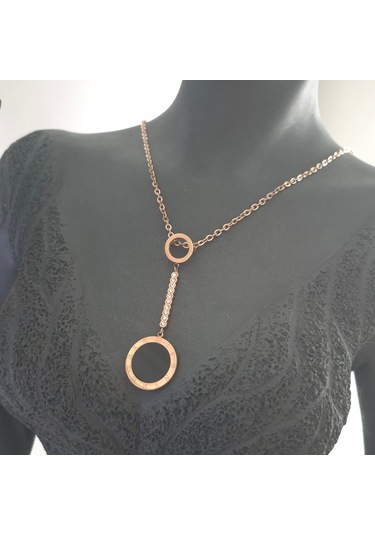 Çelik Rose Renk Roma Rakamlı Uzun Kadın Kolye