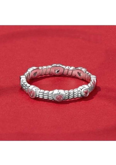 Fastbuy 925 Ayarlı Platin Kalp Sıkma Desen Zirkon Yüzük No.7 Çok Renkli Çok Renkli