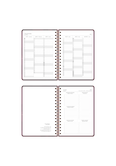 2026 A5 Spiralli Haftalık Ajanda 12 Aylık - Bordo Kalp Bordo Kalp