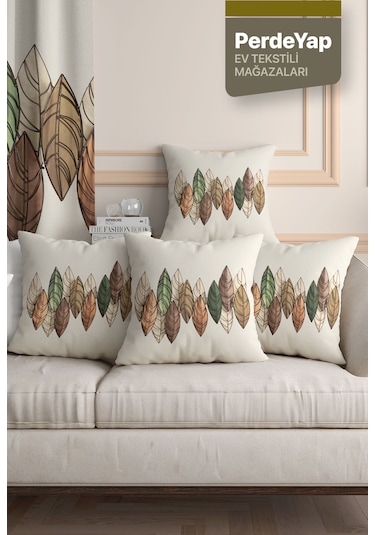 Sonbahar Yaprakları Desenli Dijital Baskılı 4'lü Kırlent Kılıfı