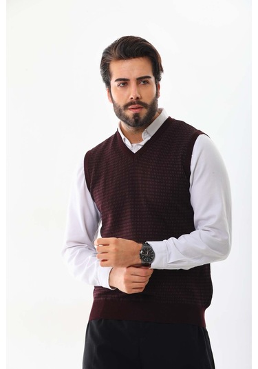 Pelikan Erkek V Yaka Yün Süveter 4p10 Bordo