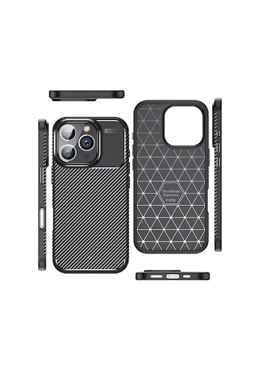 Apple Uyumlu iPhone 16 Pro Kılıf Negro Karbon Tasarım Silikon Kılıf Siyah