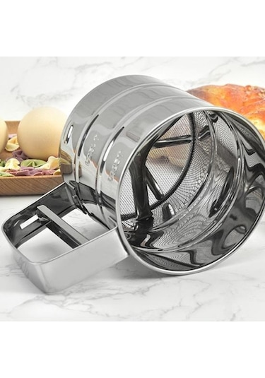 Elde Taşınabilir Un Eleği Paslanmaz Çelik Kullanımı Kolay Hızlı Kullanışlı Pas Önleyici Pişirme İçin Yaratıcı Un Eleği Gümüş